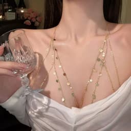 Daity 1 Dames Body Chain, meerlaagse kristallen strass bh-ketting, bohemian sexy bikini tailleketting, strandaccessoire, damescadeau (goud) — thumbnail 2