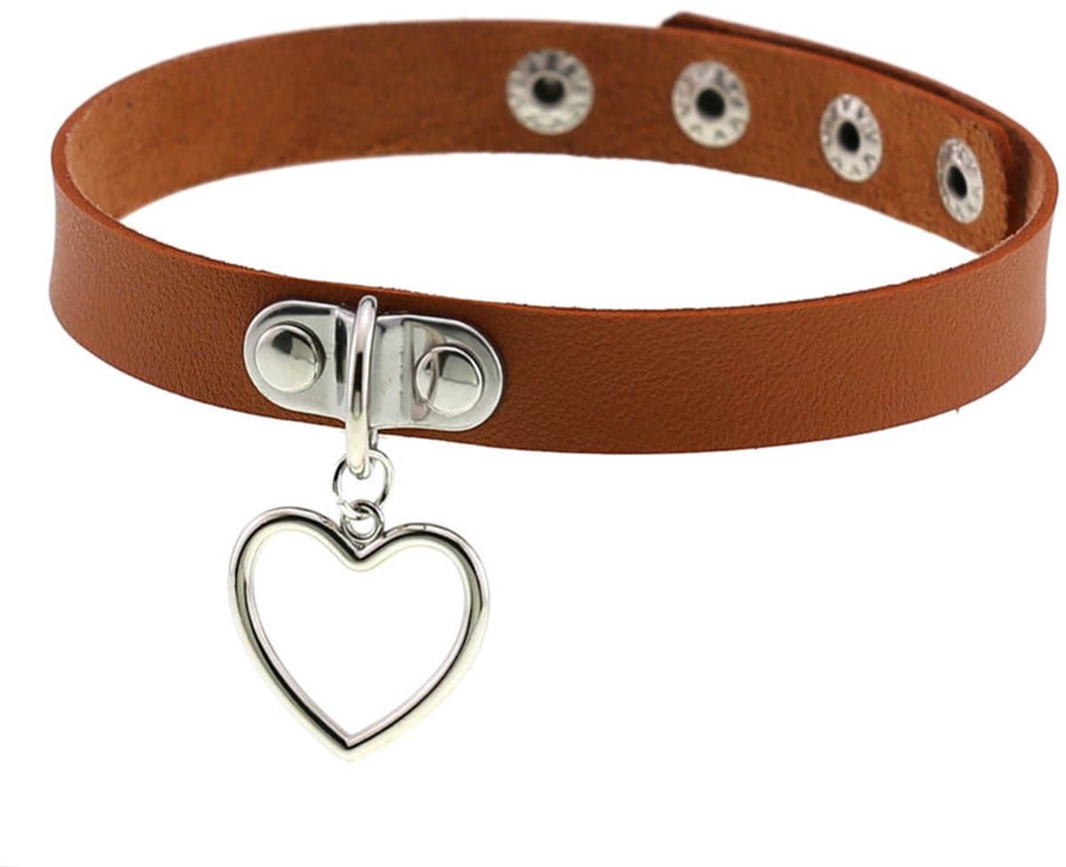 Sleutelbeenketting - Halsomtrek 32 cm~38 cm - Choker met hartvormige hanger - Halsband voor dames - Gotische leren choker - Punkstijl ketting - Choker - Halsband - Halsketting - Metalen choker - Kettingchoker - Bikerchoker - Halsring — afbeelding 1