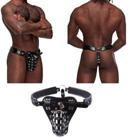 PU-Leren Kuisheidsgordel Mannen met Penis Kooi en Hangslot – Verstelbare BDSM Bondage Harnas – Chastity Belt – Mannelijke Kuisheid – Seksspeeltjes voor Mannen — thumbnail 4