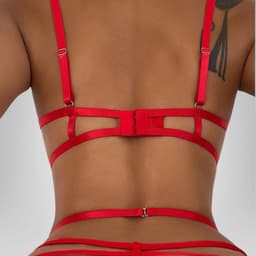 Zeloria Mirella Lingerie Set met Open Kruis – Luxe Kant Bodysuit met Bandjes – Rood – M — thumbnail 2