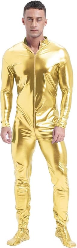 Glanzend Metallic Heren Bodysuit Jumpsuit met Ritssluiting voor Carnaval en Feest — thumbnail 5