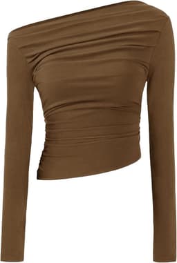 Dames Shirt met Lange Mouwen Asymmetrisch Schoudervrij Slim Fit Stretch Bovenstuk — thumbnail 5