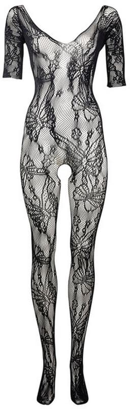 Lace Sleeved Bodystocking - Black - O/S — thumbnail 2