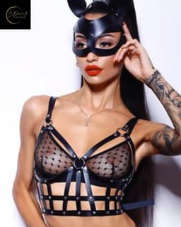 Sexy Complete Lingerieset – Inclusief Masker, Harnas Body en Jarretelgordel met Been Straps – Zwart – Verstelbaar – BDSM – Fetish – PU Leer – B.I.T.C.H. – Wasteland – Sexy Lingerie – Kinky Lingerie – Erotische Lingerie – Dare to Undress – One Size — thumbnail 9