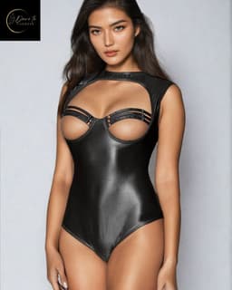 Sexy Lingerie Body Dames – Luxe Lingerie – Zwart – Wetlook Lingerie met Cut-Out Detail – Lak – Latex – Erotische Lingerie – Bodysuit – Lingerieset – Kinky – Erotische Body – BDSM – Shapewear Corset – Leer – PU Top – Dare to Undress Maat S, M, L, XL — thumbnail 2