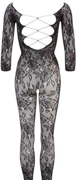 Mandy Mysterie Lingerie – Erotische Catsuit met Bloemen Motief en Vetersluiting voor Perfecte Verleiding – One Size – Zwart — thumbnail 2