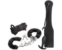 Sensationsdeluxe - BDSM Pleasure Kits - Bondage - Hand boeien - Spatel - Touw - Buttplug