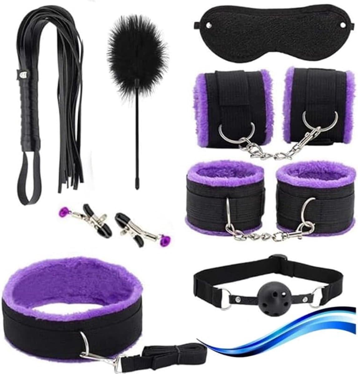 MELVRA Slaapkamer Accessoires Set - 7-in-1 Set - Zacht Nylon - Plush Voering - Verstelbaar - Paar Geschenk - Zwart — afbeelding 1