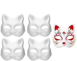 Set van 5 blanco kattenmaskers — Feest, verkleedfeest, orkmasker, vossenmasker — Witte doe-het-zelf beschilderde maskers — Handgemaakte papieren maskers — Halloween- en cosplaymaskers — thumbnail 1