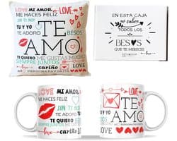 Romantische cadeaus voor koppels - Kussen en Mok met Liefdesboodschappen - Originele Geschenken voor Valentijnsdag, Verjaardag en Jubileum
