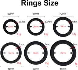 Cockring Set voor Mannen - 6 Stuks - Verschillende Maten - Rekbaar Siliconen - Penisring voor Hardere Erectie & Langer Volhouden - Zwart & Rood — thumbnail 4