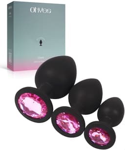 OHYES 3-Delige Siliconen Buttplug Set – Anal Butt Plug – Seks Toys voor Mannen & Vrouwen – Anale Seksspeeltjes - Buttplugs Anaal Speeltje met Diamanten - Roze — thumbnail 1