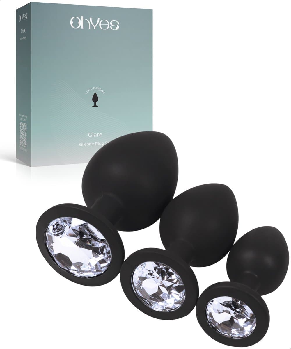OHYES 3-Delige Siliconen Buttplug Set – Anal Butt Plug – Seks Toys voor Mannen & Vrouwen – Anale Seksspeeltjes - Buttplugs Anaal Speeltje met Diamanten — afbeelding 1