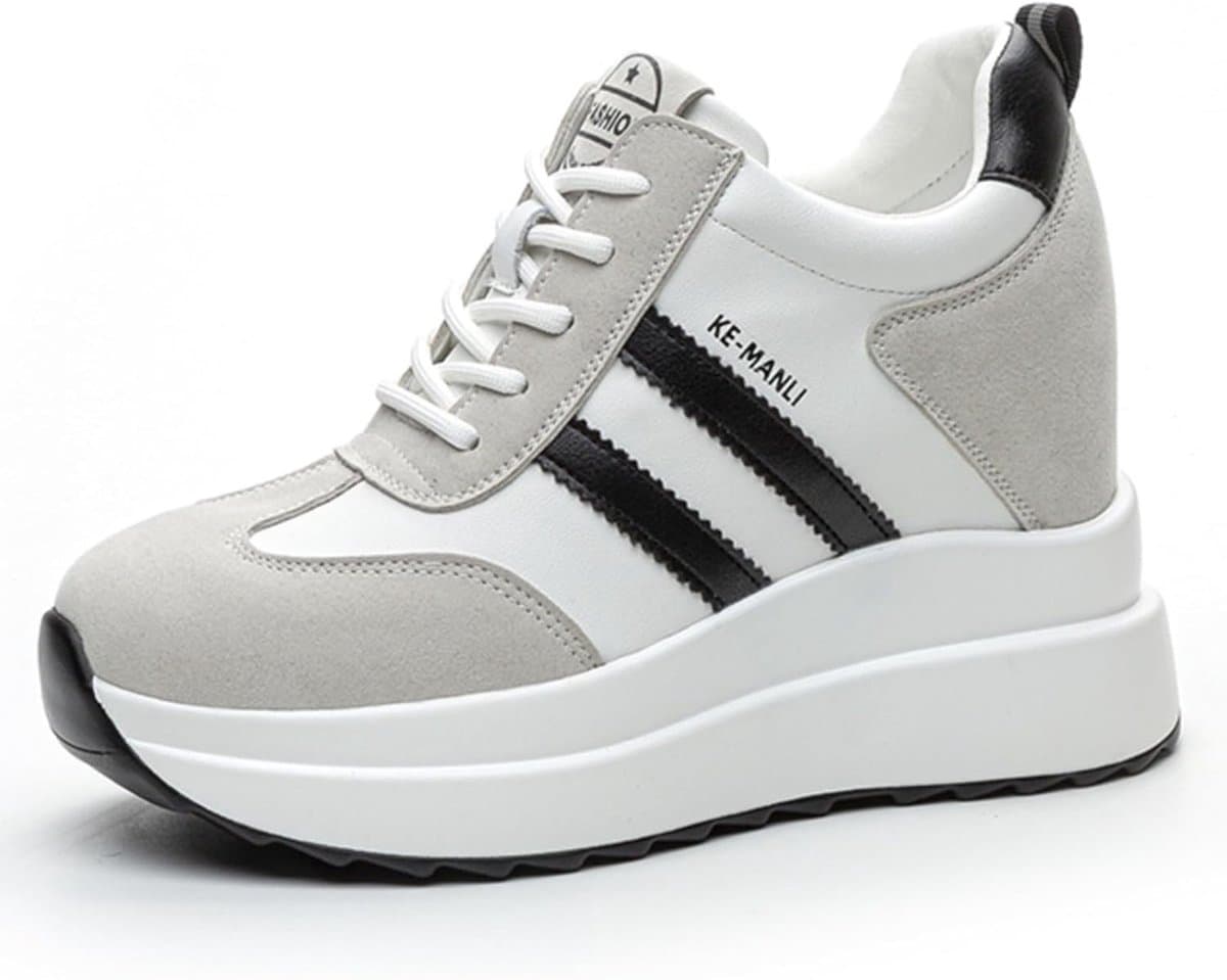 Leren Dames Enkellaarzen met Verborgen Sleehak 10 cm - Elegante Platform Sneakers — afbeelding 1