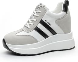 Leren Dames Enkellaarzen met Verborgen Sleehak 10 cm - Elegante Platform Sneakers — thumbnail 1