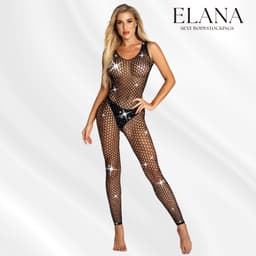 Elana Ella – Visnet Bodystocking met Strass & Open Kruis – Erotische Lingerie – Catsuit – S t/m XL – Sexy Dames Lingerie — thumbnail 8