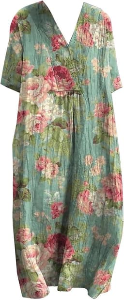Zomerjurk Bloemenprint - Boho Jurk Midi - Strandfeest Casual - Wrap Stijl - Multicolor — thumbnail 3