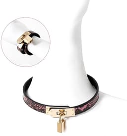 Kiotos Leather - Smalle Collar Met Reptielenprint - Goud/Roze — thumbnail 5