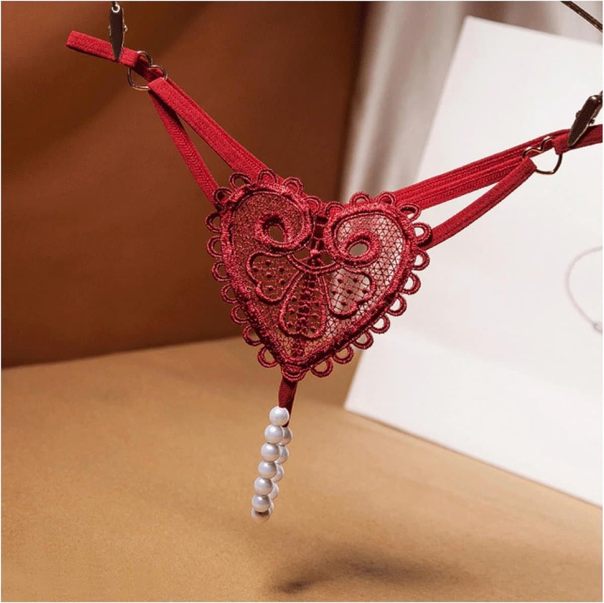 Navelketting Transparante Damesslipjes Zoete Onderbroeken Open Kruis T-rug Geborduurde Sexy Lingerie Sexy Kralen T-rug Damesondergoed Rode Taille (56-80cm) — afbeelding 1