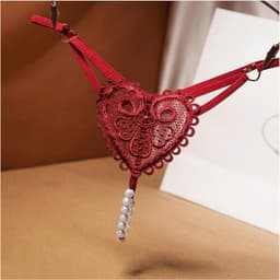 Navelketting Transparante Damesslipjes Zoete Onderbroeken Open Kruis T-rug Geborduurde Sexy Lingerie Sexy Kralen T-rug Damesondergoed Rode Taille (56-80cm) — thumbnail 1