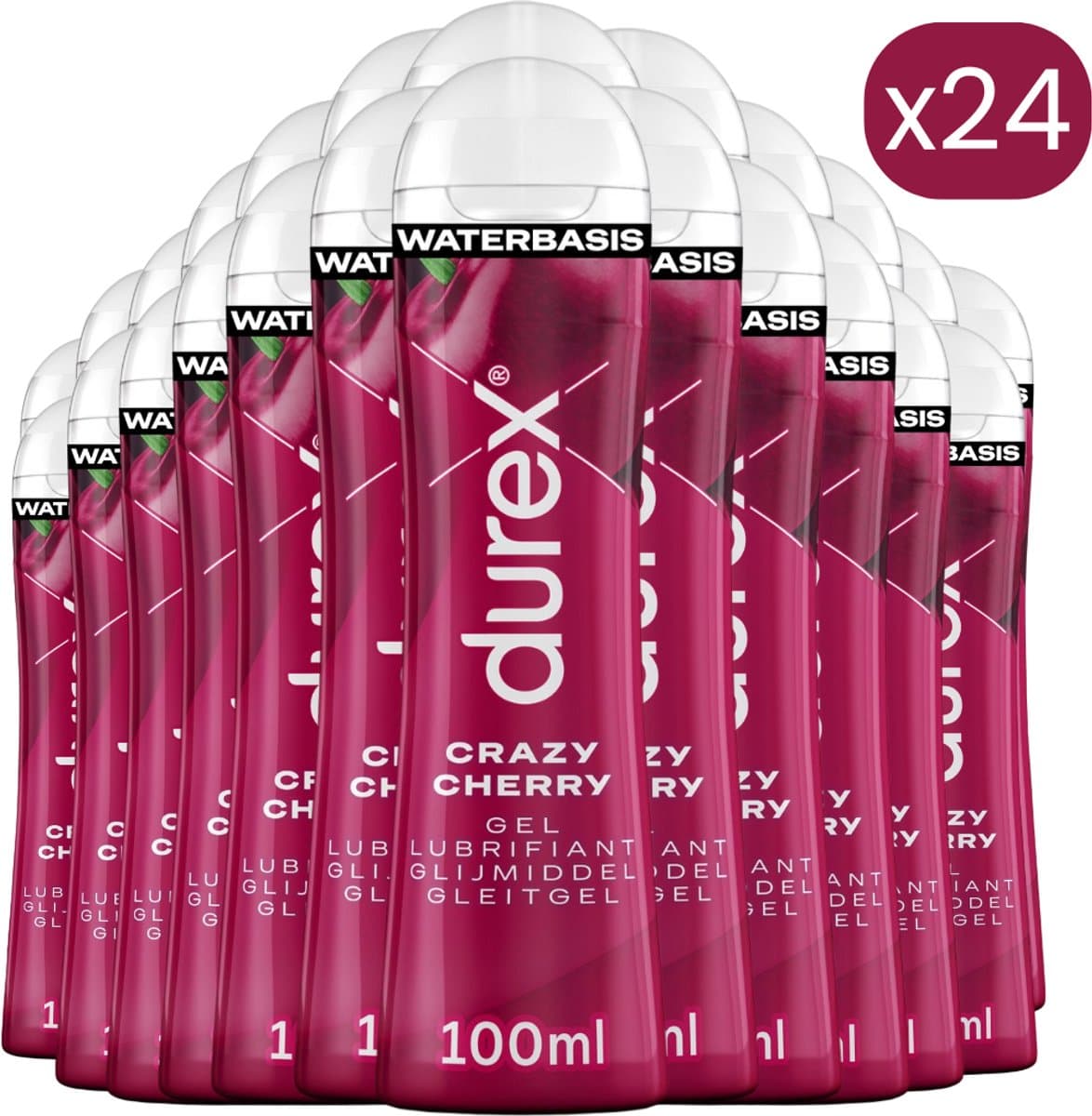 Durex - Crazy Cherry - Glijmiddel - 100 ml - Voordeelverpakking - 24 stuks — afbeelding 1