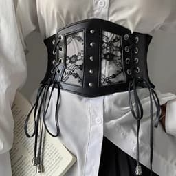Plus Size Elastische Kant Korset Riemen voor Dames – Wijde Stretch Cummerbund van 80x15cm voor Goth en Punk Stijl – Grote Zwarte Tailleband – Korset Riemen voor Volle Maten — thumbnail 1