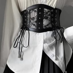 Plus Size Elastische Kant Korset Riemen voor Dames – Wijde Stretch Cummerbund van 80x15cm voor Goth en Punk Stijl – Grote Zwarte Tailleband – Korset Riemen voor Volle Maten — thumbnail 3
