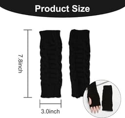 1 stuk vingerloze winterhandschoenen voor heren en dames, gebreide warme armmouwen met duimgaten, zachte pols handschoenen, korte gedraaide handschoenen, wollen halve vinger open, warme en koudebestendige polsbeschermers, arm mouwen,Kaki — thumbnail 4