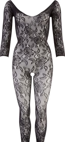 Mandy Mysterie Lingerie – Erotische Catsuit met Bloemen Motief en Vetersluiting voor Perfecte Verleiding – One Size – Zwart — thumbnail 4