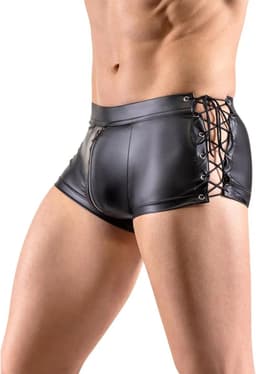 BDSM Lederen harnas korte short met open kruis functie - PU Leer - Latex look - Boxershort - Touw - Licht verstelbaar - Korte broek — thumbnail 1
