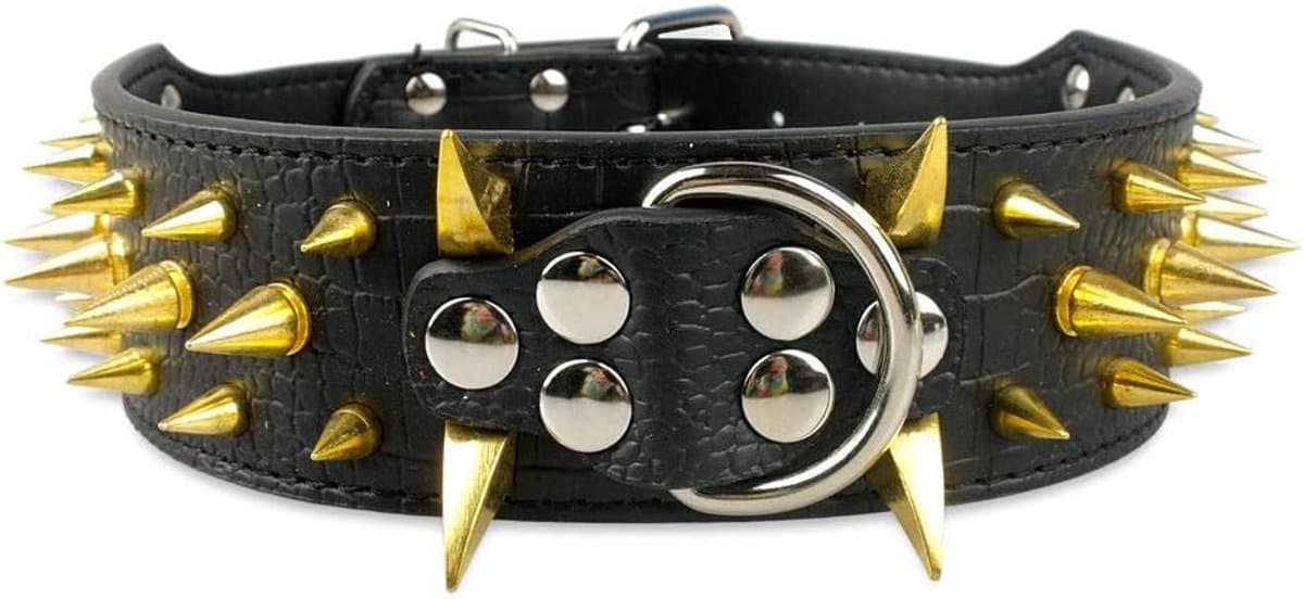 Hondenhalsband met spikes en studs 5 cm breedte stijlvolle lederen hondenhalsbanden voor middelgrote en grote honden Pitbull, Labrador, Boxer Rottweiler Duitse Herder... (XL, Zwart-2) — afbeelding 1