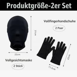 2 zwarte halloweenmaskers, volgelaatsmaskers, set met 2 zwarte handschoenen, masker Halloween, heren en dames, gezichtsloos horrormasker voor Halloween, carnaval, maskerade, themafeest — thumbnail 2