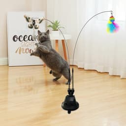 Interactief kattenspeelgoed voor katten, interactief kattenspeelgoed met zuignap en veren, toverstaf met kattenklokken voor het trainen van katten en kittens (C) — thumbnail 4