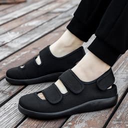 Vrouwen Klittenband Sandalen Mannen Verstelbare Extra Breed Gesloten Wandelschoenen Senioren Ademend Casual Schoenen Antislip EU43 Zwart — thumbnail 5