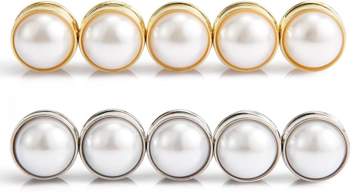 10st Magnetische Hijab Pins, Dubbelzijdige Parels Hijab Multifunctionele Parel Bruidssluier Gewichten Bruiloft Sluier Gewichten Magnetische Parels voor Vrouwen Meisjes Kleding(5 Goud & 5 Zilver) — afbeelding 1