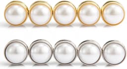 10st Magnetische Hijab Pins, Dubbelzijdige Parels Hijab Multifunctionele Parel Bruidssluier Gewichten Bruiloft Sluier Gewichten Magnetische Parels voor Vrouwen Meisjes Kleding(5 Goud & 5 Zilver) — thumbnail 1