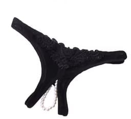 String - Lingerie - Open kruis - Kant - Slipje - Met parels - Sexy lingerie - Lace - Peek-a-boo string - Ondergoed - Zwart - One size (valt klein) - Jonyx — thumbnail 5