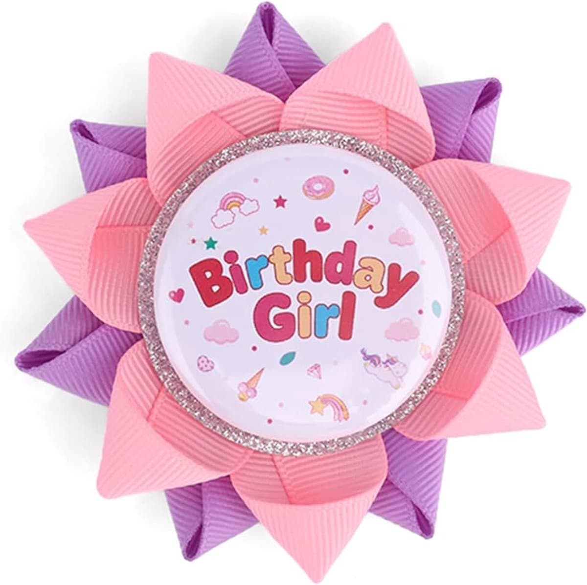 Verjaardag Meisje Knop, Eenhoorn Thema Gefeliciteerd Pin Badge Roze Paars Corsage Schattige Broche voor Meisjes Cadeaus Feest Decoraties — afbeelding 1