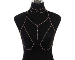 Bh Body Chain met halsketting, kristal lichaamsketting goud en zilver bikini ketting borstketting accessoires sexy kruis borstketting geschikt voor vrouwen voor feestjes en nachtclubs
