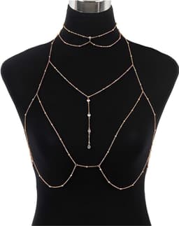 Bh Body Chain met halsketting, kristal lichaamsketting goud en zilver bikini ketting borstketting accessoires sexy kruis borstketting geschikt voor vrouwen voor feestjes en nachtclubs — thumbnail 1