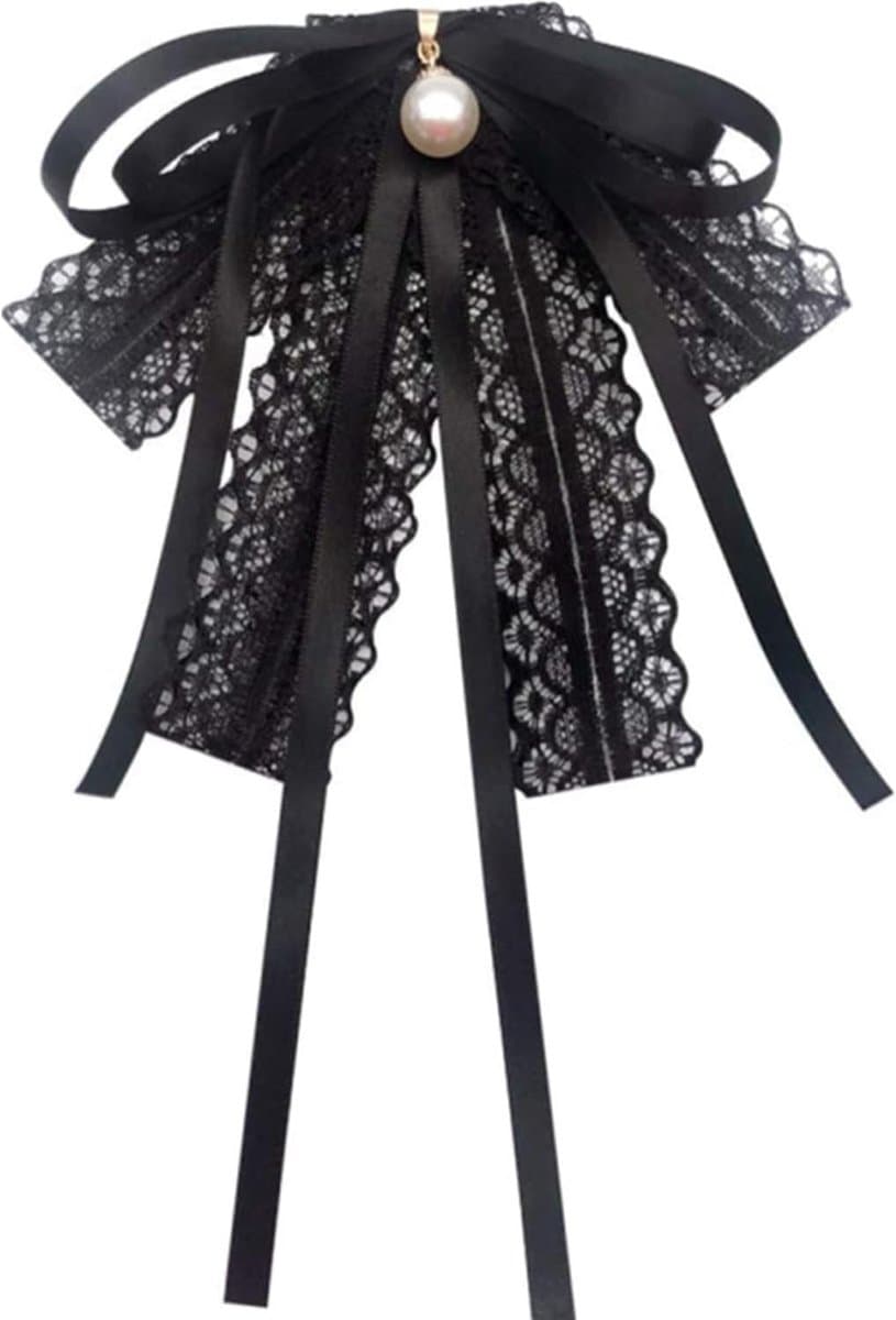 kanten vlinderdasbroche voor meisjes en vrouwen, modieuze kraagbroche vooraf vastgebonden halsband shirt corsage halsband vrouwen accessoire halsbanden parel vlinderdasbroche speld — afbeelding 1