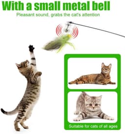 Kattenveren toverstaf speelgoed, 3 stuks simulatie sprinkhaan vullingen vervanging met klokken voor kat kitten spelen run stuiteren blijven actief — thumbnail 4
