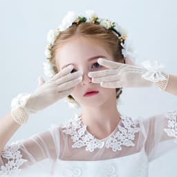 Handschoenen voor meisjes voor eerste communie, prinses, theekransje, bruiloft, feest, korte kleine maat, bloemenmeisjes, optocht, kanten handschoenen, wit, eenheidsmaat — thumbnail 4