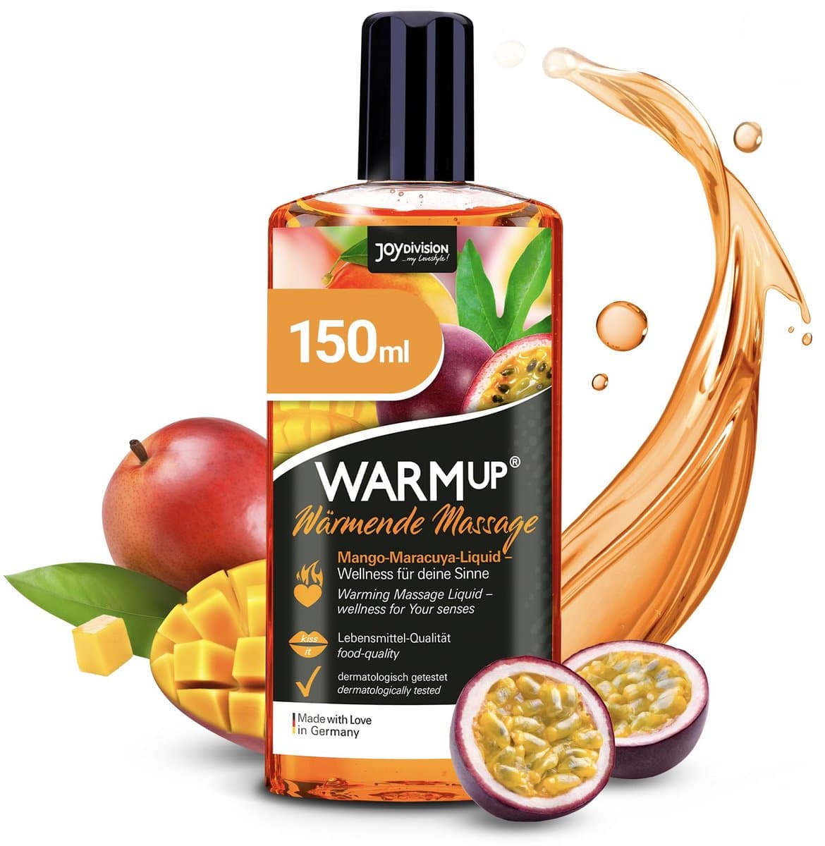 JOYDIVISION Warmup 150 ml massageliquid met fruitige mango-passievruchtgeur & -smaak I Warmte-effect — afbeelding 1