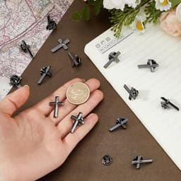 24 stuks Gunmetal Kruis Reversnaalden Legering Kruis Broches 2,5 x 1,6 cm Christelijke Broches Heren Pak Reversspelden voor Begrafenis Kerk Gebed Openbare Groothandel voor Kleding — thumbnail 2