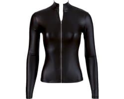 Cottelli Collection –  Wetlook Shirt met Lange Mouwen Als Pure Verleiding voor Spannende Dates – Maat XL - Zwart