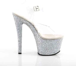 Pleaser - SKY-308LG Sandaal met enkelband, Paaldans schoenen - Paaldans schoenen - 41 Shoes - Zilverkleurig/Transparant — thumbnail 5