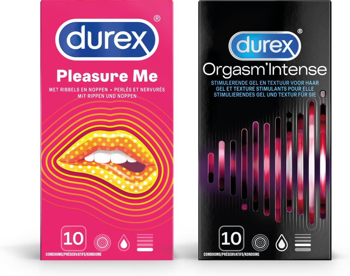 Durex - 20 stuks Condooms - Pleasure Me 1x10 stuks - Orgasm Intense 1x10 stuks - Voordeelverpakking — afbeelding 1