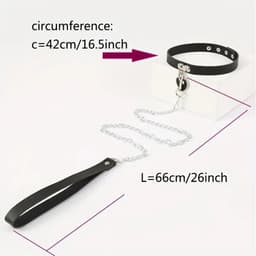 BDSM Halsband met Ketting – Zwarte Kunstleren BDSM Collar met Hart Hanger – Bondage Halsband & SM Accessoire – 42 cm Halsband + 66 cm Ketting — thumbnail 4