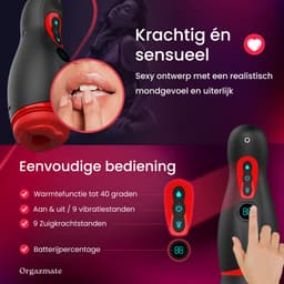 Orgazmate - Sara de Masturbator Voor Man - Sex Toys Voor Mannen - Met Warmtefunctie, APP Control & Mobiele Houder - 9 Zuig & Vibratiestanden - Pocket Pussy - USB Oplaadbaar — thumbnail 3